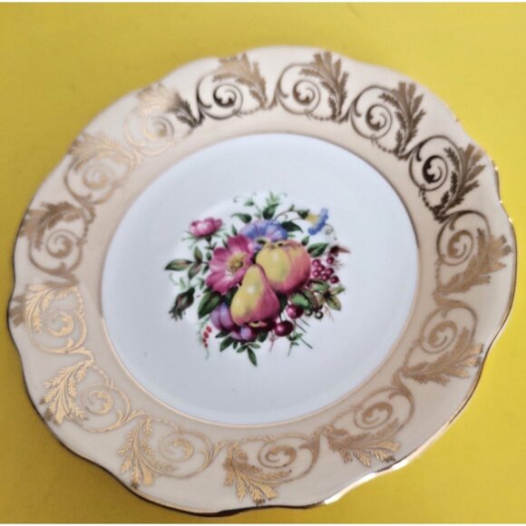 Foley Wide Mouth Teacup and Saucer, Fruit & Floral Bouquet, Gold Accents England - Picture 4 of 10